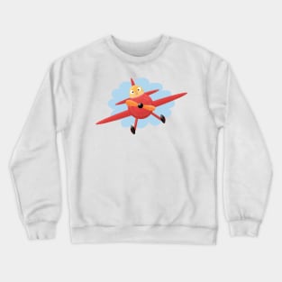 Cute bird flying red airplane cartoon illustration Crewneck Sweatshirt